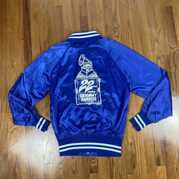 VTG Howe 22nd Grammy Awards 1980 Satin Blue Jacket 70s 80s Blue SZ Small - Picture 1 of 10